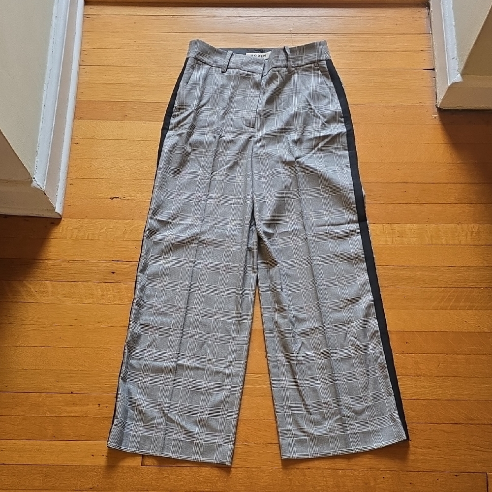 NWT, Boden, Gray Plaid Trousers Wide Leg, Women's 4P